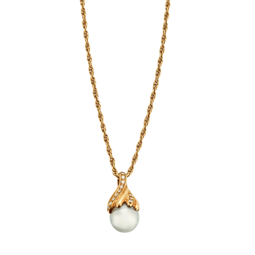 Collier Chaîne et pendentif en or jaune, perle de culture de Tahiti. 58 Facettes DV0635- 1