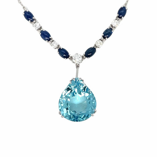 Collier Collier pendentif vintage en saphir et diamant aigue-marine 12 carats 58 Facettes