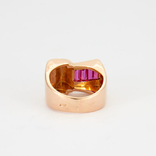 Bague 51 Bague Tank Or Jaune Et Pierres Rouges 58 Facettes 506