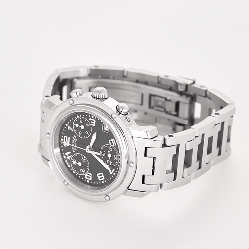 Montre Hermès - Clipper Chrono - Montre en acier à boitier rond et à mouvement quartz 58 Facettes DV11451-20