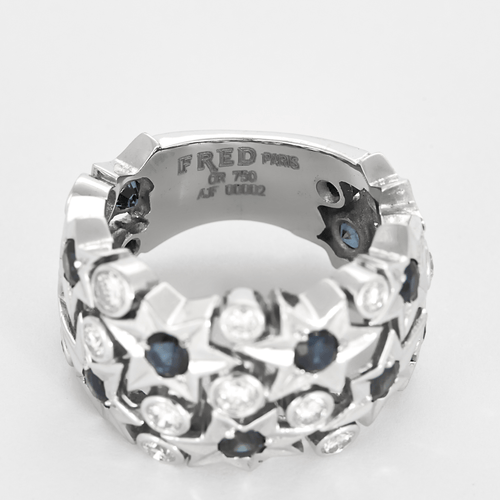 Bague 52 FRED - Haute Joaillerie - Shine-  Bague en or gris diamants et saphirs 58 Facettes DV22876-5