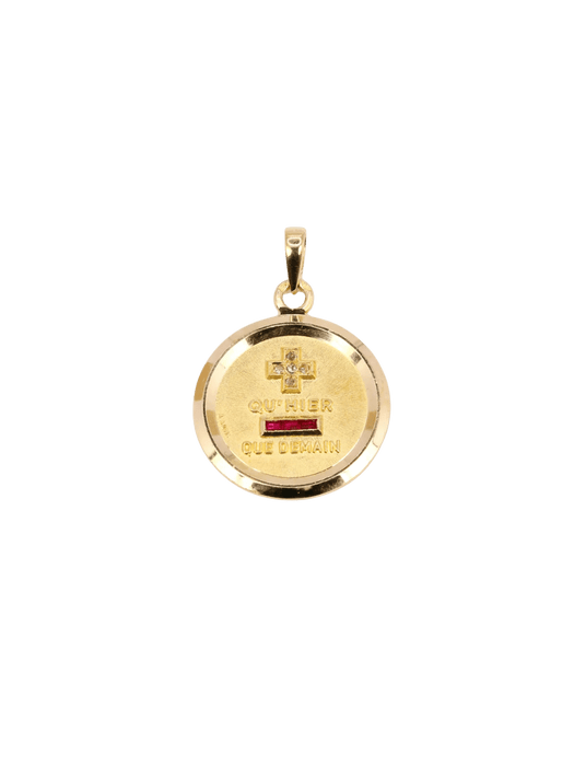 Pendentif AUGIS - Médaille amour grand modèle Plus qu'hier moins que demain or jaune diamant rubis 58 Facettes J477