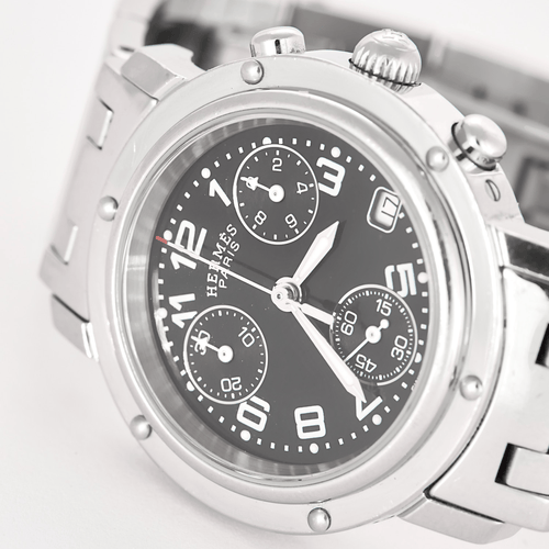 Montre Hermès - Clipper Chrono - Montre en acier à boitier rond et à mouvement quartz 58 Facettes DV11451-20