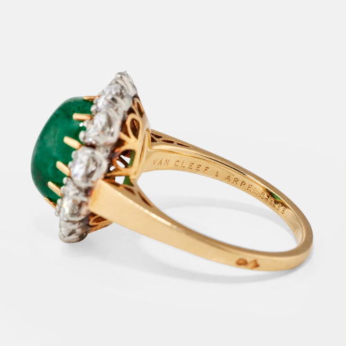 VAN CLEEF & ARPELS - Prsten ze žlutého zlata, Platina, smaragd a diamanty 
