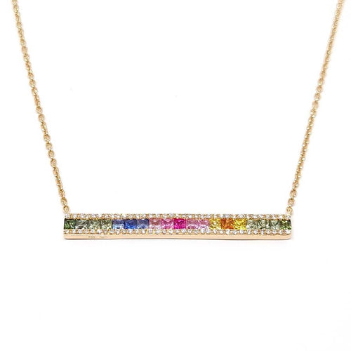 Necklace Barrette necklace in 18-carat rose gold, multicolored sapphires and diamonds 58 Facettes
