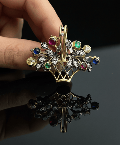 Pendentif Spilla-pendentif - Cestino fiorito en or 18 carats avec diamants 58 Facettes