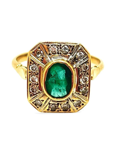 Bague 53.5 Bague en or jaune, émeraude 1 ct et diamants 0,15 ct 58 Facettes