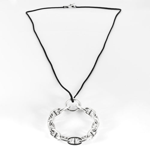 Hermès - Chaîne d'ancre - Colgante redondo en plata y cordón de algodón negro 