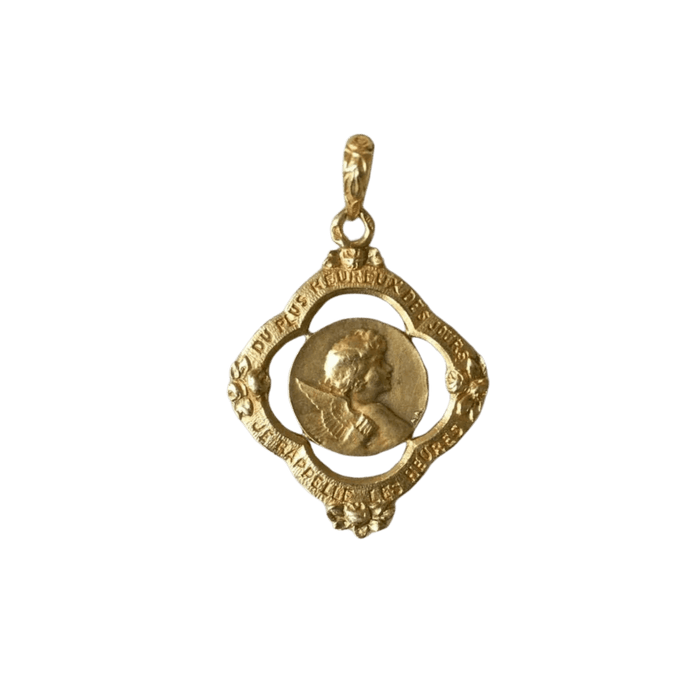 Pendentif AUGIS- Médaille ancienne Ange or jaune 58 Facettes