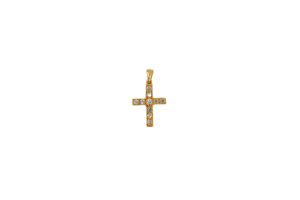 Ciondolo croce en oro giallo con diamanti