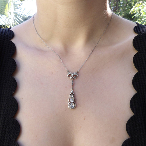 Collier Collier chute victorien en or 14K avec diamants taille rose et chaîne en platine 58 Facettes