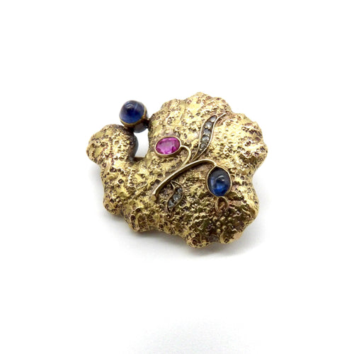 Broche Broche russe organique en or 14k, saphirs, rubis et diamants 58 Facettes