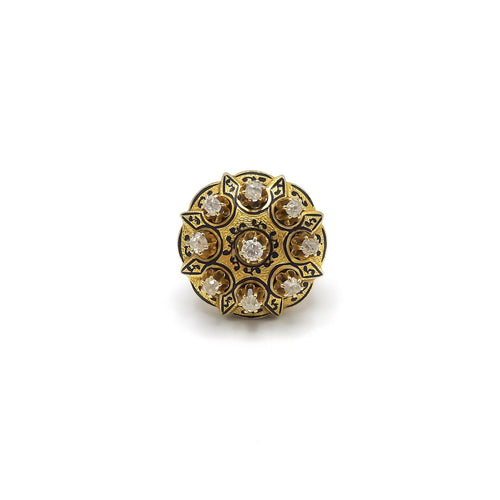 Bague Bague victorienne en or jaune 18 ct, diamants et émail noir 58 Facettes