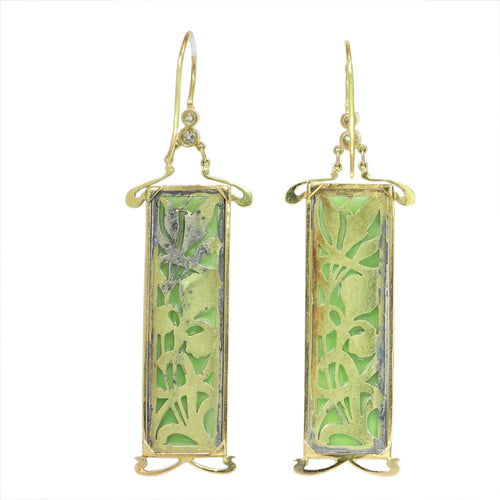 Boucles d'oreilles Boucles d’oreilles Art nouveau en or jaune 18 ct, émail plique-à-jour et diamants 58 Facettes 11139-0001