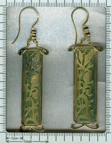 Boucles d'oreilles Boucles d’oreilles Art nouveau en or jaune 18 ct, émail plique-à-jour et diamants 58 Facettes 11139-0001