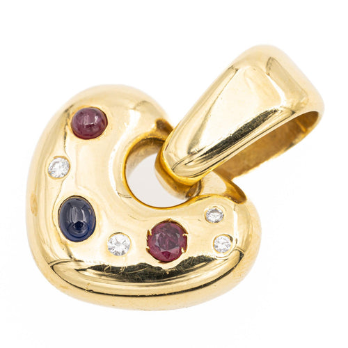 Pendentif Pendentif cœur en or jaune 18 carats serti de diamants, rubis et saphir 58 Facettes 1117935CN