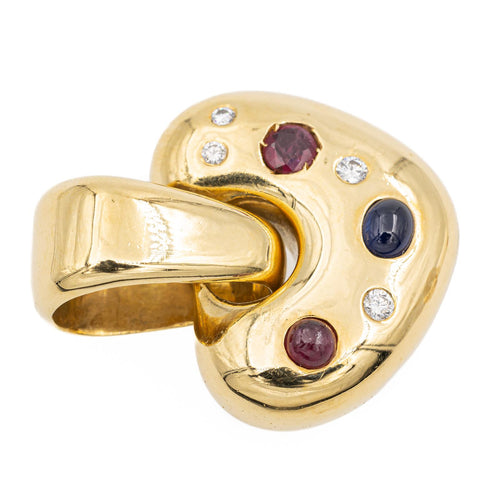 Pendentif Pendentif cœur en or jaune 18 carats serti de diamants, rubis et saphir 58 Facettes 1117935CN