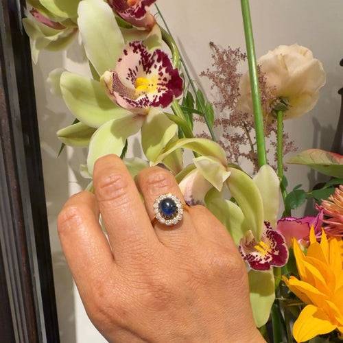 Bague 56 Bague en or 14 carats avec saphir cabochon et diamants 58 Facettes 02BF0F7F4A1748A8AE7917F2A30B6D9F