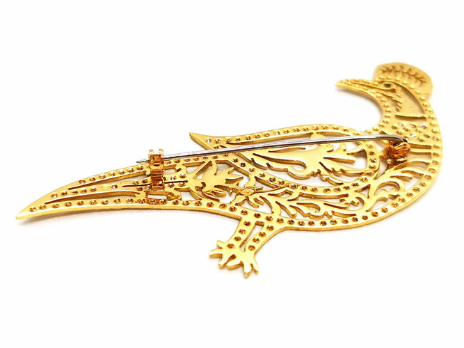 Broche Broche paon en or jaune 18 carats avec diamants et émeraude 58 Facettes 1186435CN