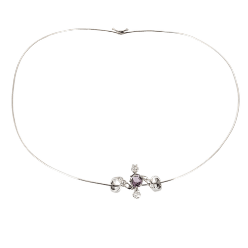 Collier Collier ras-de-cou arabesques en or blanc 18k, diamants et améthyste 58 Facettes BO/240046