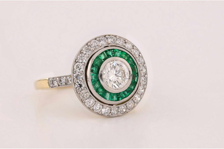 Bague 54 Bague Art déco en platine et or 18k, diamants et émeraudes 58 Facettes 26477-26557