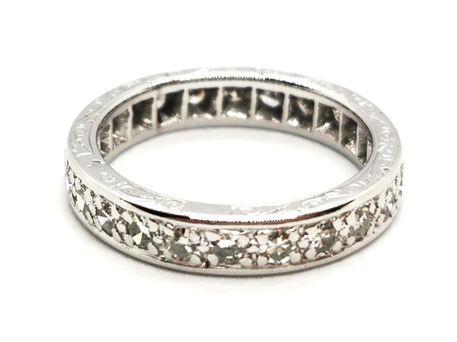 Bague 50 Alliance tour complet - Bague en or blanc 18 carats et platine, diamants 58 Facettes 1292048CN