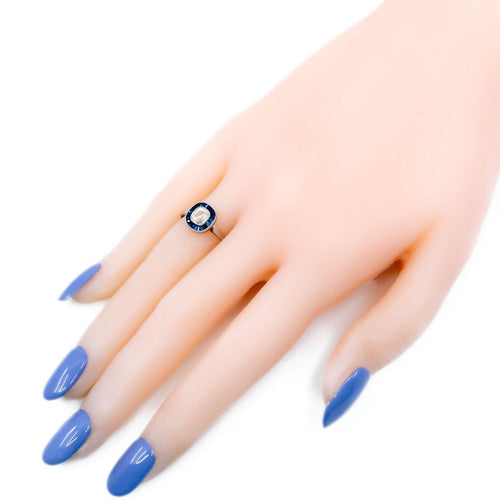 Bague 53 Bague halo en platine avec saphirs et diamant taille ancienne 58 Facettes 38D54FF352D5479DBFF158C1A31D0550