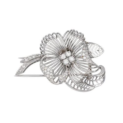 Broche Broche fleur en or blanc 18 carats et diamants 58 Facettes 1480252CN