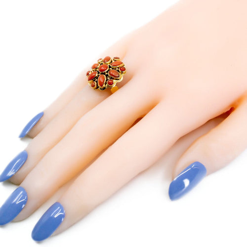 Bague 61 Bague grappe de fleurs en or jaune 14 carats et corail 58 Facettes A033A196016C42458FA8D433E0C85F83