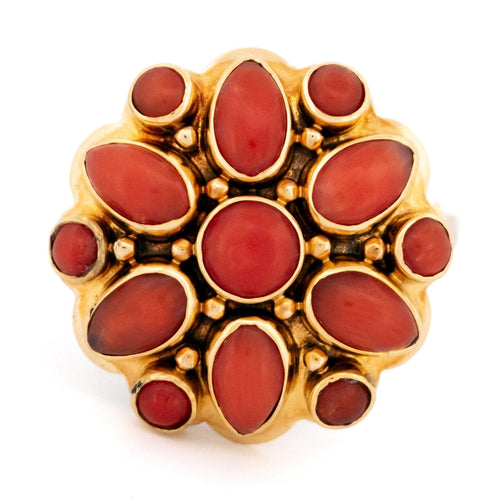 Bague 61 Bague grappe de fleurs en or jaune 14 carats et corail 58 Facettes A033A196016C42458FA8D433E0C85F83
