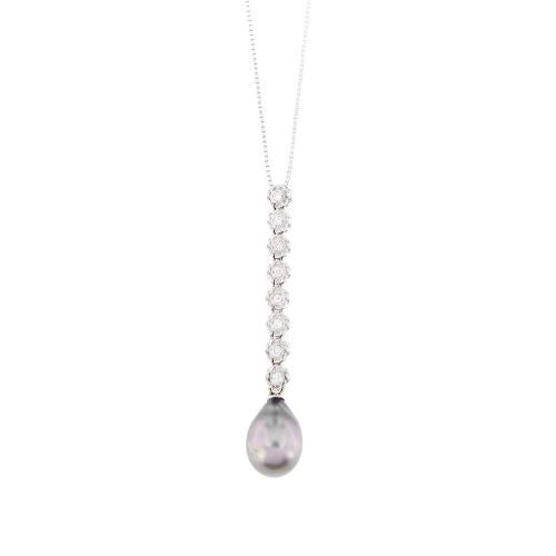 Collier Collier - Pendentif perle de Tahiti et diamants en or blanc 18 ct 58 Facettes 17800