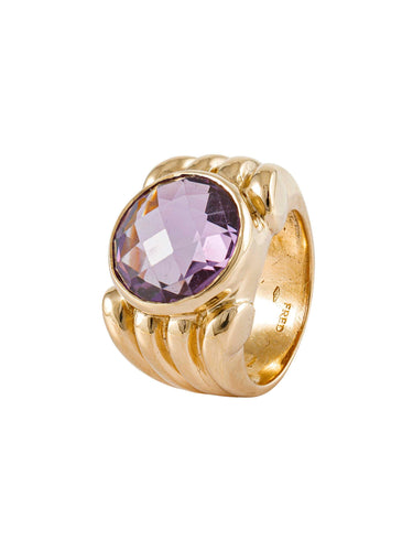 Sormus 55 Fred - Sormus, jossa on pyöreä ametisti 18 karaatin keltakullassa 58 Facettes 1409-21