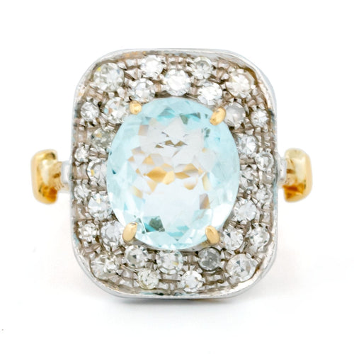 Bague 54.5 Bague entourage en or 18 carats avec aigue-marine et diamants 58 Facettes 3A835F118F3E4E7EA32FBF94D769BE53
