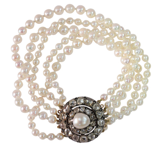 Bracelet Bracelet victorien en or rouge 18k, argent, perles et diamants 58 Facettes 16323-0044