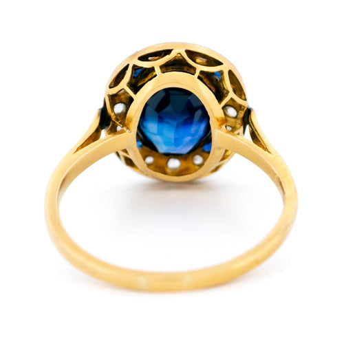 Bague 56 Bague grappe - Platine et or jaune 18 carats saphir Verneuil et diamants 58 Facettes 8D002BD48192446EA6F6A06BFF10CE00