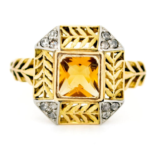 Bague 56 Bague en or jaune 18 carats avec citrine et diamants taille ancienne 58 Facettes CEDA8EA58E454F38BA09236B835669E4