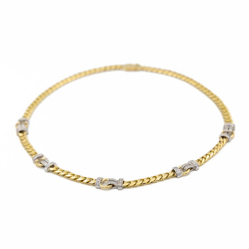 Collier Collier maille gourmette en or jaune et blanc 18 carats et diamants 58 Facettes 1641586CN
