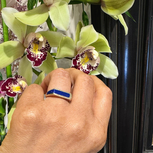 Bague 54 Bague vintage en or jaune 14 carats au lapis-lazuli 58 Facettes 26674A7C821A48A39C4001D845B31209