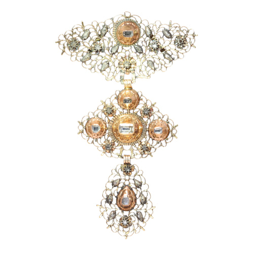 Pendentif Croix « à la Jeannette » - Pendentif en or rouge 18k, argent et diamants 58 Facettes 17124-0058