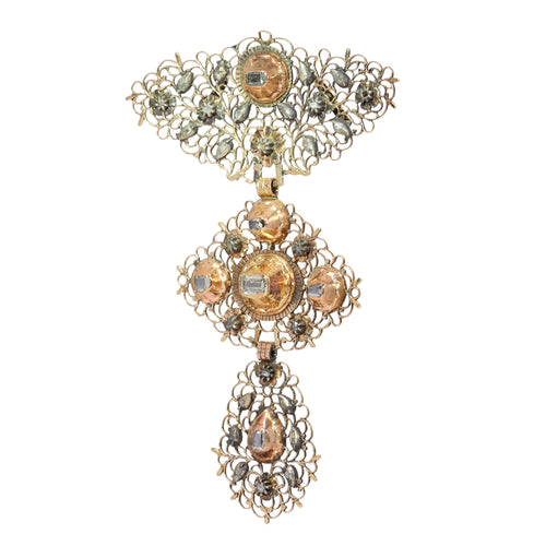 Pendentif Croix « à la Jeannette » - Pendentif en or rouge 18k, argent et diamants 58 Facettes 17124-0058