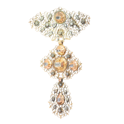 Pendentif Croix « à la Jeannette » - Pendentif en or rouge 18k, argent et diamants 58 Facettes 17124-0058