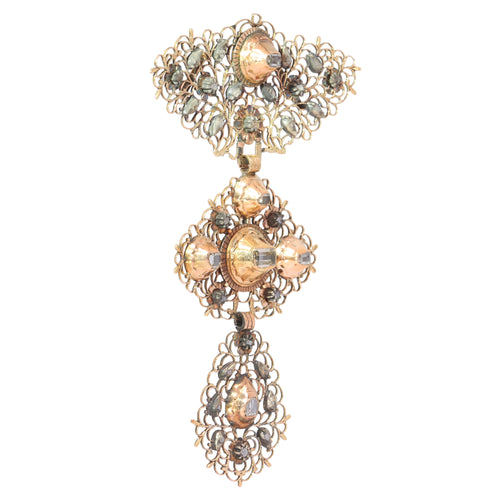 Pendentif Croix « à la Jeannette » - Pendentif en or rouge 18k, argent et diamants 58 Facettes 17124-0058