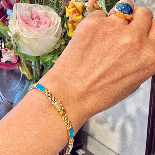 Bracelet Bracelet à maillons en or jaune 18 carats et turquoise 58 Facettes 3E7F7546B63B42FEA8BCDC7309691E4B