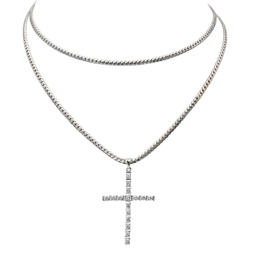 Collier Collier croix en or blanc 18 carats et diamants 58 Facettes 1752355CN