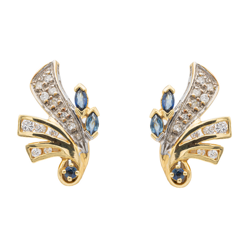 Boucles d'oreilles Boucles d'oreilles en or jaune et blanc 18 carats saphirs et diamants 58 Facettes 1752578CN