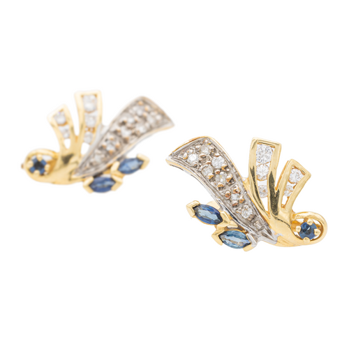 Boucles d'oreilles Boucles d'oreilles en or jaune et blanc 18 carats saphirs et diamants 58 Facettes 1752578CN