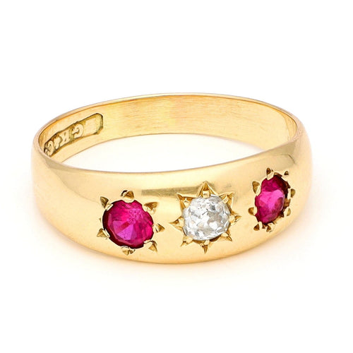 Bague 56 Bague gitane en or jaune 14 carats avec diamant et rubis 58 Facettes CCBAD7DB879D4A76BDBCF47059EFEFA2