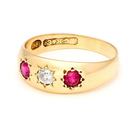 Bague 56 Bague gitane en or jaune 14 carats avec diamant et rubis 58 Facettes CCBAD7DB879D4A76BDBCF47059EFEFA2