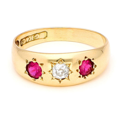 Bague 56 Bague gitane en or jaune 14 carats avec diamant et rubis 58 Facettes CCBAD7DB879D4A76BDBCF47059EFEFA2