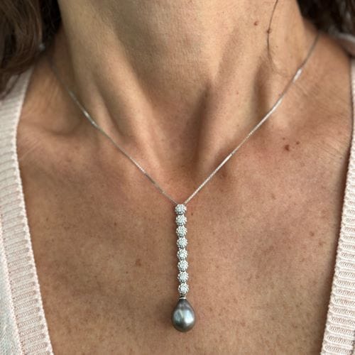 Collier Collier - Pendentif perle de Tahiti et diamants en or blanc 18 ct 58 Facettes 17800